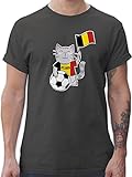 Fussball WM 2022 Fanartikel - Fußball Katze Belgien - XXL - Dunkelgrau - Flagge - L190 - Tshirt Herren und Männer T-Shirts