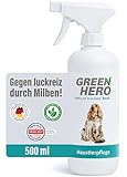 Green Hero Haustierpflege Spray 500ml Mittel gegen Juckreiz für Hund und Katze, Pflegt die Haut bei Grasmilben Milben Räude Reizungen Läusen und unterstützt den Regenerationsprozess Anti Juckreiz