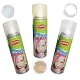 Nico Europe® - Glitzer Haarfarbe 3 Dosen à 125ml für Karneval, Fasching, Partys & Co. - Temporäres Color-Haarspray zweifarbig Gold & Silber auswaschbar - Färbendes Hair Spray für Erwachsene &