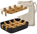 EDARTO® 2 Seifenschalen nachhaltig, umweltfreundlich aus Natur-Bambus-Holz und Maisstärke mit Abtropfschale +2 x Sisal Seifensäckchen/Seifenb