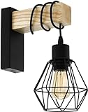 EGLO Wandlampe Townshend 5, 1 flammige Vintage Wandleuchte im Industrial Design, Retro Lampe aus Stahl und Holz, Farbe: Schwarz, braun, Fassung: E27