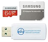 Samsung 64 GB Micro SDXC EVO Plus Speicherkarte mit Adapter funktioniert mit Samsung Galaxy A72, A52, A52 5G Handy (MB-MC64) Bundle mit (1) Everything But Stromboli SD & MicroSD Kartenleser