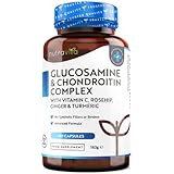 Glucosamin & Chondroitin Komplex - 180 Kapseln - mit Vitamin C, Kurkuma, Ingwer und Hagebutte - GVO Frei und ohne Zusätze - Hochdosiert