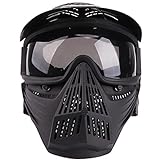 Sensong Airsoft Maske mit Schutzbrille Schutzmaske Taktische Full Face fur Softair Halloween CS Partyspiel (Black & GrayLens)