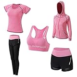 Yoga Kleidung Anzug 5er-Set Trainingsanzug Laufbekleidung Gym Fitness Kleidung (Pink, S)