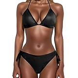 Bikini-Sets für Damen Sexy, Schwarz Zweiteiliger Badeanzug für Frauen, String Bikinis Oberteil Triangel Bikinis-Unterteile Trendy Bademode Swimsuit Badeanzüge Sommer Beachw