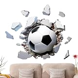 3D-Fußball-Wandkunst, Fußball-Raumdekoration für Jungen,Selbstklebende „Break Through the Wall“-Fußballaufkleber für die Wand abziehen und aufkleben - Fußball-Schlafzimmerdekoration, Vllold