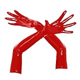 JanJean Damen Kunstleder Handschuhe Glänzende Wet Look Leder-Optik Handschuhe Abendhandschuhe für Abendveranstaltungen Partys 2 Stück Rot XL