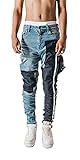AITFINEISM Herren-Jeans mit mehreren Taschen, Skateboard, Cargo, schmale Passform, Jeans, blau / schwarz, 38