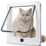 Katzenklappe Hundeklappe mit 4-Wege-Magnet-Schließ, Haustierklappe für Katzen und kleine Hunde, Katzentüre mit Tunnel (XL 30x25.5x6cm, Weiß)