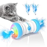 Interaktives Elektrischer Katzenspielzeug Automatisch Selbstrotierendes Intelligentes Katzen Spielsachen Feder mit USB Aufladbar & Farbenfrohe LED Leuchten Spielzeug für Katzen