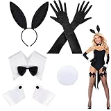 TLDNZXY Sexy Bunny Kostüm Set mit Kaninchenohr Stirnband, Handschuhe,Manschetten, Kragen Fliege, Kaninchen Schwanz Hasenkostüm Bunny Zubehör für Halloween Weihnachten Cosplay Party