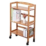 Rollwagen aus Bambus mit Rollen, 3 Etagen, Küchen-Servierwagen, tragbares Recycling-Fahrzeug, verstellbares Regal, 70 cm x 23 cm x 80