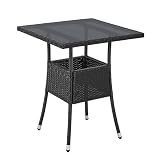 Juskys Polyrattan Gartentisch Yoro wetterfest - Balkontisch 60x60 cm eckig - Rattan Beistelltisch mit Glasplatte - Kleiner Tisch für Balkon - Schw