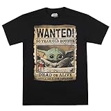 Star Wars Herren SW Wanted, Baby Yoda, Kind, Mandalorian, Fahndungsposter, T-Shirt, schwarz, Groß