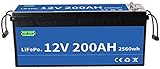 HOLPPO Batterie 12V 100Ah 120Ah 150Ah 2000Ah 260Ah 300Ah LiFePO4 RV Batterie Eingebaute BMS Deep Cycle Lithium Eisen Phosphat Batterie mit Ladegerät für Auto LKW Boot (Farbe : 12v 200ah)