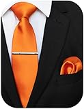 JEMYGINS Klassisch Formal Elegant Herren Seidenkrawatte Set-Krawatte & Einstecktuch Sets Orange 2