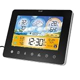 Wetterstation Funk mit Außensensor, Wetterstationen Innen und Außentemperatur Funk mit Wettervorhersage, Digital Farbdisplay Funkwetterstation mit Wettervorhersage für Haus, Büro (Schwarz - FJ3362M)
