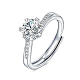 GLYIG 1 Karat Moissanite Ring Verstellbare Verlobungsringe 925 Sterling Silber Ehering for Damen, for Damen Damen Verlobung Hochzeit