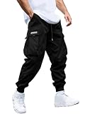 JEMLDL Herren-Cargo-Jogginghose, elastischer Taillenbund mit Kordelzug und Pattentaschen, Techwear-Hose für Herren, Schwarz, X-Groß