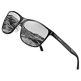 DUCO Polarisierte Herren Sonnenbrille Retro Rechteckiger Rahmen für Unisex Vintage Brille mit UV400 Schutz Sportbrille Metallrahmen 8200 (Schwarz)