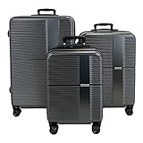 ESS COO - Kabinenkoffer/mittel/groß/Gepäck-Set, starr, ABS, mit 4 Lenkrollen, mit integriertem TSA-Schloss, anthrazit, Set de 3, Hartschalenkoffer