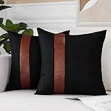 JOTOM Kissenbezüge Dekorative Leinen Leder Kissenbezug Geometrische Stil Dekokissen Sofakissen Kissenhülle für Couch Sofa Outdoor (40 x 40 cm, Schwarz B)