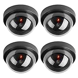 Hengu Runden Dummy Kamera CCTV Überwachung Kamera Sicherheitskamera mit Blinkender LED Licht - 4 Stücke (Schwarz)