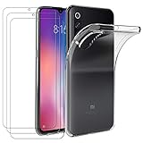 ivoler Hülle für Xiaomi Mi 9, mit 3 Stück Panzer Schutz Glas, Dünne Weiche TPU Silikon Transparent Stoßfest Schutzhülle Durchsichtige Handyhülle Kratzfest Case