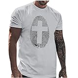 NQyIOS Wortuhr Männliches Sommer-beiläufiges Fingerabdruck-Kreuzdruck-T-Shirt Rundhals-Kurzarm-Oberseiten-T-Shirt Tops Sprüche Herren (Grey, XXL)