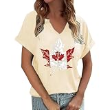 2025 - Trendy Damen T-Shirts für den Alltag – V-Ausschnitt bedruckter Stil Perfekt für den Sommer Ideal zum Kombinieren mit Jeans und Freizeithosen Bluse Hellblau Damen (Beige, S)