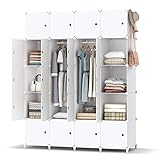 HOMIDEC Kleiderschrank, Tragbarer Regalsystem, 20 Würfel Schrank aus Kunststoff mit 2 Kleiderstange, Schlafzimmerschrank kleiderschrank Weiss für Schlafzimmer,180 x 142 x 45
