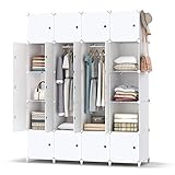 HOMIDEC Kleiderschrank, Tragbarer Regalsystem, 20 Würfel Schrank aus Kunststoff mit 2 Kleiderstange, Schlafzimmerschrank kleiderschrank Weiss für Schlafzimmer,180 x 142 x 45cm