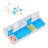 Relaxdays, weiß-blau Tablettenbox für 7 Tage, 2 Fächer, morgens, abends, wöchentliche Pillendose für Zuhause & unterwegs, Standard