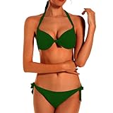 EONAR Damen Bademode Nackenträger Push up Bikinioberteil mit Underwire Einstellbar Seitlich Bindungen Bikini-Sets, Gr.- 65A/65B/70A (Small)Army Green