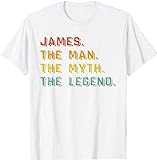 Todl James The Man The Myth The Legend Lustiges personalisiertes James T-Shirt für Herren, Schwarz , S