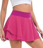 Timuspo Tennisrock Sommer Röcke für Frauen Activewear Sportrock Damen Skorts mit Hose und Taschen Mädchen Wanderrock Golfrock Volleyball Badminton Rosa XL