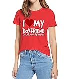 T-Shirt für Damen, lustiges 'I Love My Boyfriend Yes He Bought Me', modisches Baumwoll-T-Shirt für Freundin, Geburtstagsgeschenk Gr. XL, rot