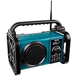MEDION E66045 DAB+ Baustellenradio (Robustes Gehäuse, Spritzwassergeschützt (IP44), Bluetooth 5.0, PLL UKW Radio, LED-Arbeitslicht, Akku- und Netzbetrieb) blau