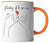vanVerden Tasse mit Spruch - Pinky Promise - Hände - Versprechen - Freunde - beidseitig Bedruckt - Geschenk Idee Kaffeetasse, Farbe:Weiß/Orange