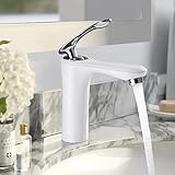 BONADE Waschbecken Armaturen Weiß, Bad Wasserhahn Armatur aus Messing, Waschtischarmatur Einhandmischer für Badezimmer