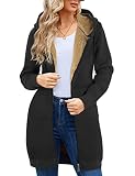 Nadeer Damen Mantel Plüschjacke mit Kapuze Lang Gefüttert Hoodies Plüsch Reißverschluss Mittellang Lässig Warm Fleece Sweatshirt Winter Übergroße Langarm Dehnbare Jacke mit T