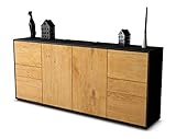 Stil.Zeit Sideboard Gemma - Korpus anthrazit matt - Front Holz-Design Eiche (180x79x35cm) Push-to-Open Technik & Leichtlaufschienen