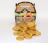 2x 100g Goldmünzen aus Milchschokolade plus 1x Piraten-Schatzkiste aus Karton I 2 x 12-14 Stück I Fair Trade Kakao I Ideal als Mitgebsel und für Kindergeburtstage