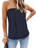 CHICGAL Damen Tube Tops Sommer Casual Bandeau Tank Casual Trägerlose Bluse Schulterfrei Tunika Shirts, B Solid Navy, Klein
