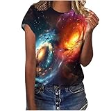 Damen Tshirt Weich Bequem, Sale Angebote T-Shirt Mit Rundhalsausschnitt Und Sternenhimmel Motiv, Günstig Shirt Top Casual Fashion, Sonderangebot Oberteile Elegant Schick, Bluse Leicht Und Luftig