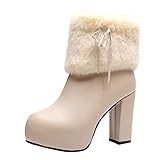Stiefel Damen Mode Schuhe Atmungsaktive Chunky High Heels Retro Reißverschluss Kurze Stiefel (41,Weiß)