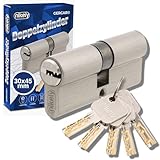 GERCAR Pro Profilzylinder 30/45 Massiver Schließzylinder Doppelzylinder Zylinderschloss Türschloss - aus Messing Vernickelt - inkl. 5 Schlüssel - Wendeschlüssel - Länge: 75 mm, A:30 B:45-1x