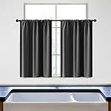 CUTEWIND Schwarze Verdunkelungsvorhänge für Küche, 91,4 cm lang, wärmeisoliert, Stangentasche, halbes Fenster, lichtblockierende Vorhänge für kleine Fenster, 2 Stück