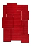 Esprit home I Moderner Kurzflor Teppich - Läufer aus Wolle für Wohnzimmer, Flur, Schlafzimmer I Puzzle I Rot I (70 x 140 cm)